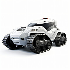 A white tracked armored vehicle