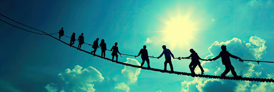 People Walking Across Tight Rope - Incredible Display of Balance and Coordination