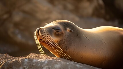 Generative AI : A beautiful shot of a California sea lion seal enjoying the rays of the sun in Baja California