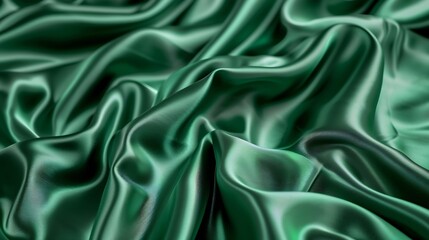 Fototapeta premium Generative AI : Texture, background, pattern. Texture of green silk fabric. Beautiful emerald green soft silk fabric.