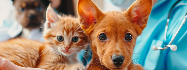 A veterinarian treats animals in a clinic. Selective focus.