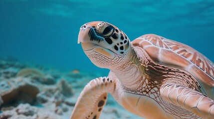 Obraz premium Generative AI : Under water sea turtles. Sea turtle under water in scuba diving scene