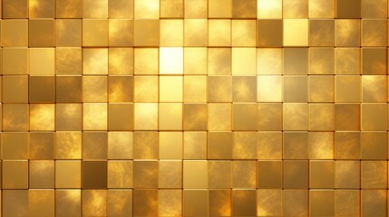 Naklejka premium Gold Tiled Wall With Light Shining Through, Reflective Beauty and Illumination. Luxury trendy background. Banner.