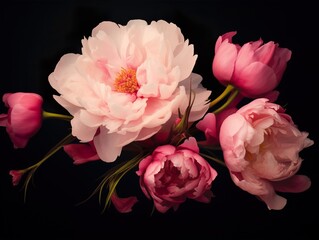 pink roses on black