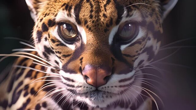 Closeup of an ocelots piercing gaze reflecting the moonlight as it scans its surroundings for any signs of movement.