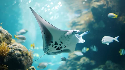 Poster Generative AI : Manta ray floating underwater among other fish © The Little Hut