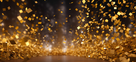 golden confetti background to symbolize achievement and success - obrazy, fototapety, plakaty