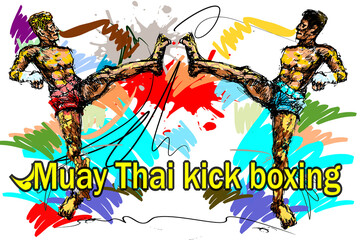 Muay Thai two man action kick and sport and brush strokes style