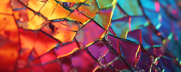 A shattered mirror reflecting fragments of a vibrant spectrum, representing the beauty found in broken yet resilient hearts. - obrazy, fototapety, plakaty