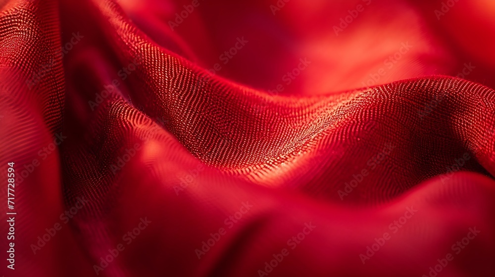 Poster Generative AI : Close-up of red texture fabric cloth textile background