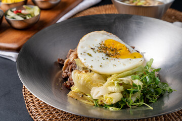 Yukgaejang, Korean food, side dishes, bibimbap, pork rice bowl, stir-fried pork, bulgogi rice bowl, bulgogi, pork cutlet, rice bowl, grilled spam, fried rice, tteokbokki, red bean shaved ice