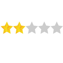 Two stars rating button. Yellow rating stars on white background. Feedback evaluation in vector