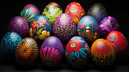 Fototapeta na wymiar Group of Colorful Painted Eggs Arranged Together in a Row