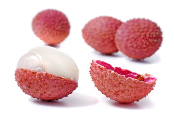 Juicy Lychee isolated on white background. Clipping path.