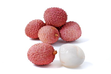 Juicy Lychee isolated on white background. Clipping path. - 717729572