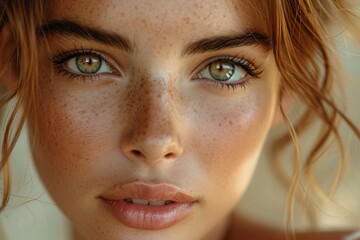 Sun-Kissed Beauty: A Glowing Celebration of Freckles and Eye-Catching Eyes Generative AI