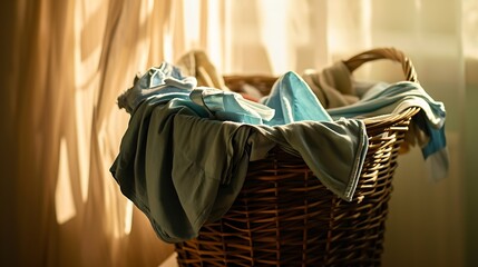 Generative AI : Basket with dirty clothes in laundry room