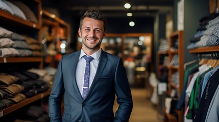 Fototapeta premium Person in a suit, happy shop owner in stock photography , Person in a suit, happy shop owner, stock photography