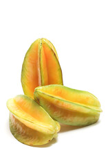 Three fresh organic star fruit delicious isolated on white background clipping path