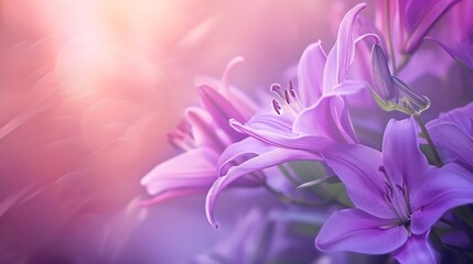 Generative AI : soft purple rain lilly flower romance background. - obrazy, fototapety, plakaty