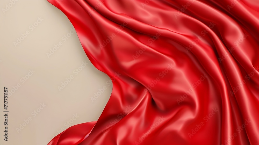 Poster generative ai : flying red silk textile fabric flag background.