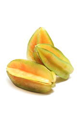 Three fresh organic star fruit delicious isolated on white background clipping path