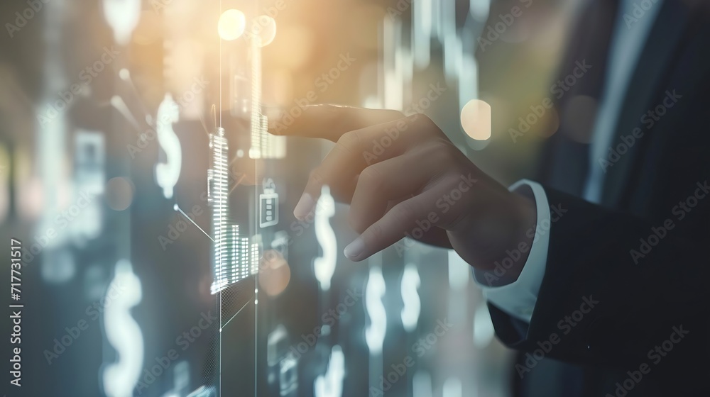 Poster Generative AI : Businessman presenting financial analysis with charts generated by big data 