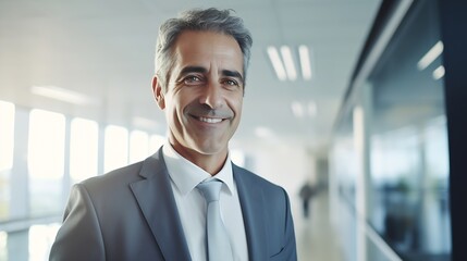 Fototapeta premium Generative AI : Happy middle aged business man ceo wearing suit standing in office