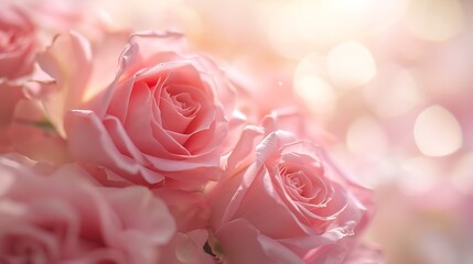 Generative AI : Roses flower as smooth and soft, pink tone with blurred bokeh for greeting