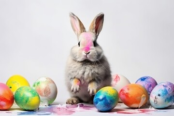 Fototapeta na wymiar cute colorful easter bunny painting illustration