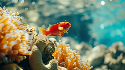 Generative AI : Tropical sea underwater fishes on coral reef. Aquarium oceanarium wildlife colorful...