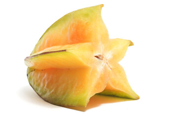 Fototapeta premium Half cut fresh organic star fruit delicious side view isolated on white background clipping path