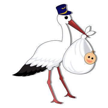A stork brought a newborn, cartoon vector illustration isolated on a white background