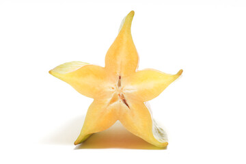 Fototapeta premium Half cut fresh organic star fruit delicious front view isolated on white background clipping path