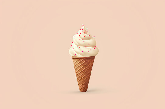 Art Minimalistic ice cream in a waffle cone on a pink background