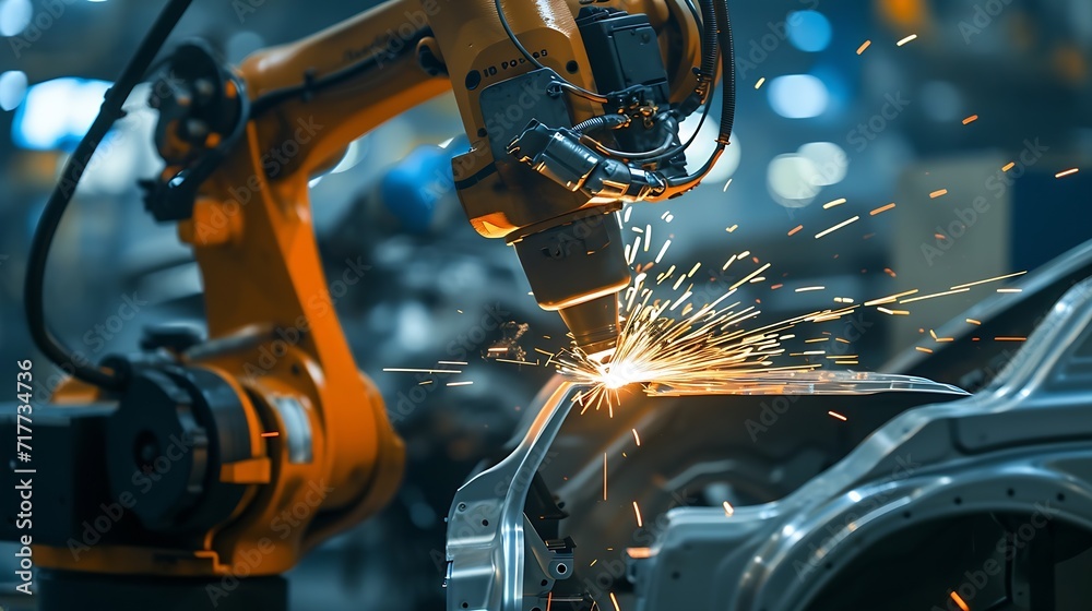 Poster generative ai : the welding arm on the automobile production line is being welded