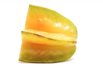 Half cut fresh organic star fruit delicious side view isolated on white background clipping path