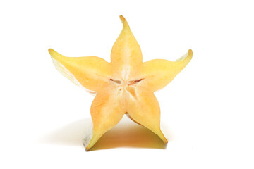 Fototapeta premium Half cut fresh organic star fruit delicious front view isolated on white background clipping path