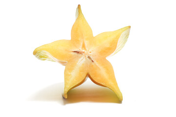 Half cut fresh organic star fruit delicious front view isolated on white background clipping path