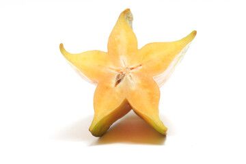 Fototapeta premium Half cut fresh organic star fruit delicious front view isolated on white background clipping path
