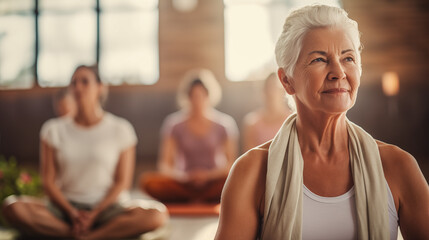 Joyful Wellness Yoga Classes Embracing the Spirit of Retirement - obrazy, fototapety, plakaty