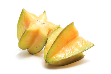 Half cut fresh organic star fruit delicious isolated on white background clipping path