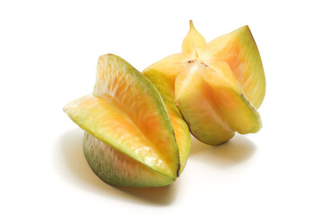 Half cut and whole fresh organic star fruit delicious isolated on white background clipping path