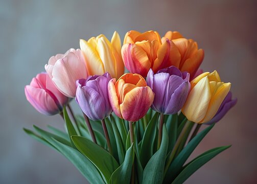 Blooming Beauties: A Colorful Bouquet of Tulips for Spring Generative AI