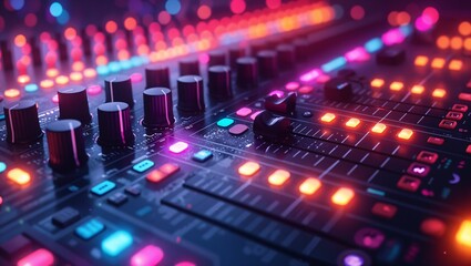 close up of a audio mixer panel