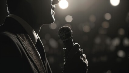 silhouette of a person with a microphone