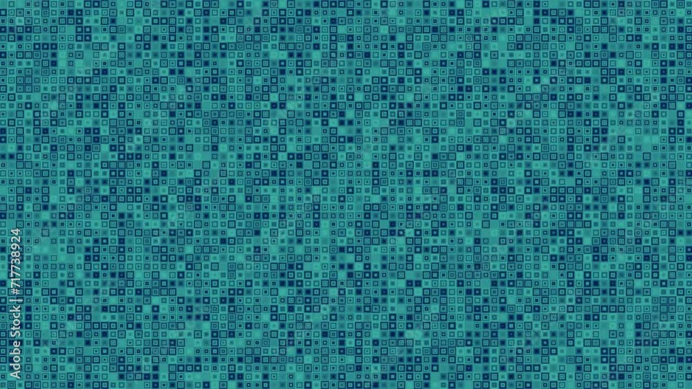 Wall mural decorated tiny green squares blink and sway quickly, 4k loop motion background.