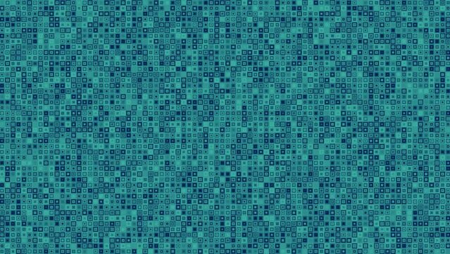 Decorated tiny green squares blink and sway quickly, 4K loop motion background.
