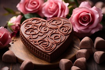 Heartfelt chocolate background with roses, Generative AI