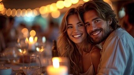 Obraz na płótnie Canvas Candlelit Dinner: A Couple's Romantic Night Out Generative AI